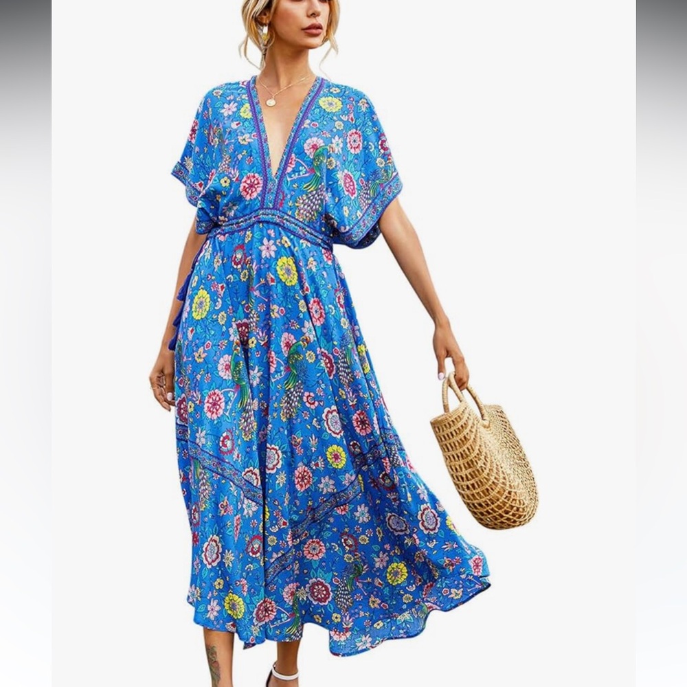 Floral Blue Midi Dress